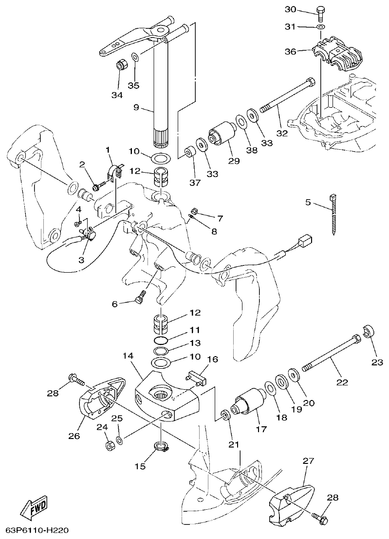 Yamaha F150BET, FL150BET BRACKET 2 parts diagram